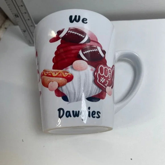 UGA We Heart Dawgies Coffee Mug Football Gnome We Dawgies Fan Gift Ceramic 11 oz - Picture 2 of 5